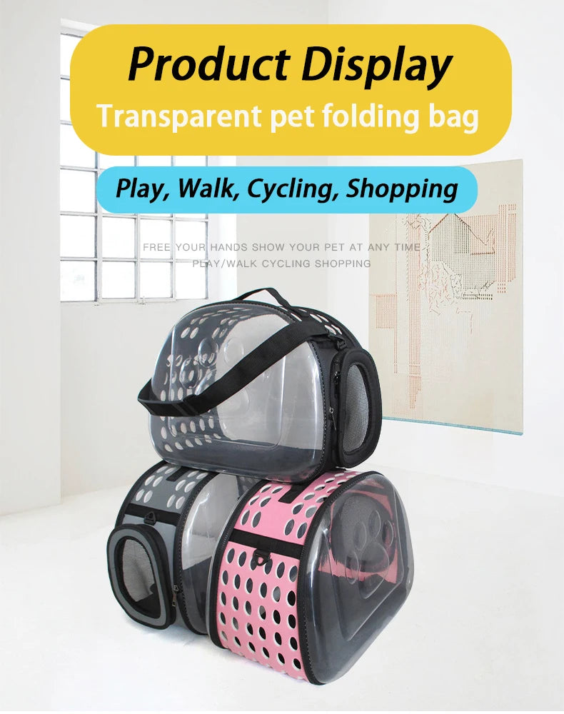 Pet Shoulder Bag Cat Carrier Outdoor Travel Breathable Handbag Puppy & Kitten Capsule Transparent Portable Shoulder Strap Bag - Play Paws Toys