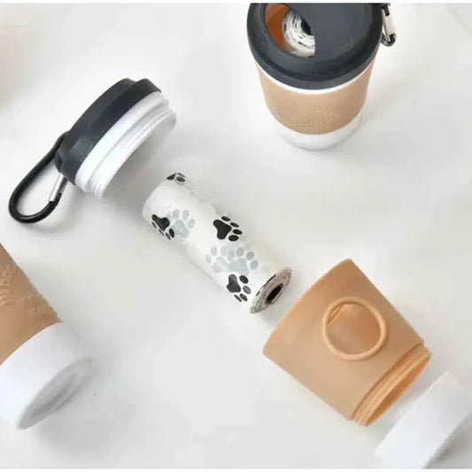 Portable Pet Poop Trash Can Dispenser Creative Coffee Cup Dog Garbage Storage Design Outdoor Dog Walking Garbage Bag Storage Box