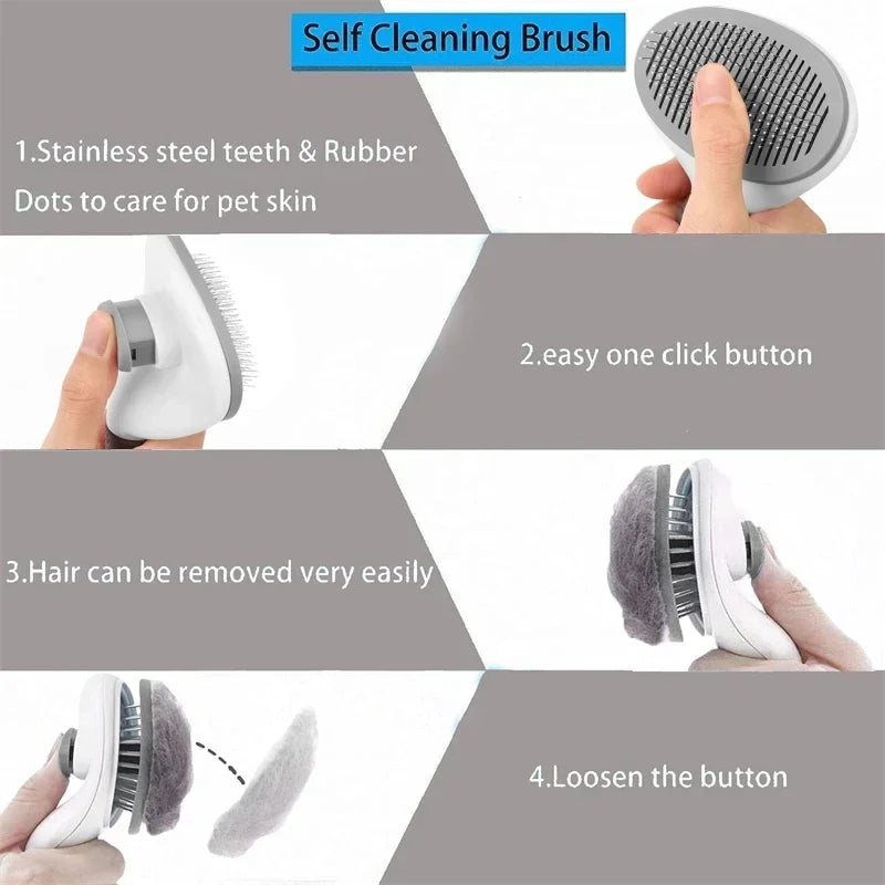 Self Cleaning Pet Hair Remover Comb Dematting Grooming Brush for Dogs Cats Essential Fur Care Tool & Pet Accessories