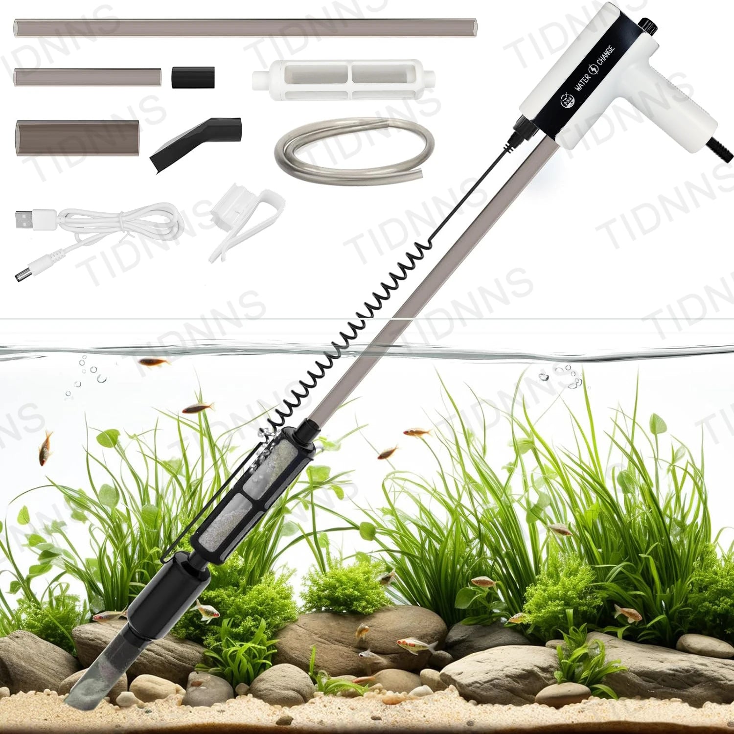 Powerful Suction Aquarium Electric Syphon Operated Fish Tank Sand Washer Vacuum Gravel Water Changer Siphon Filter Cleaner