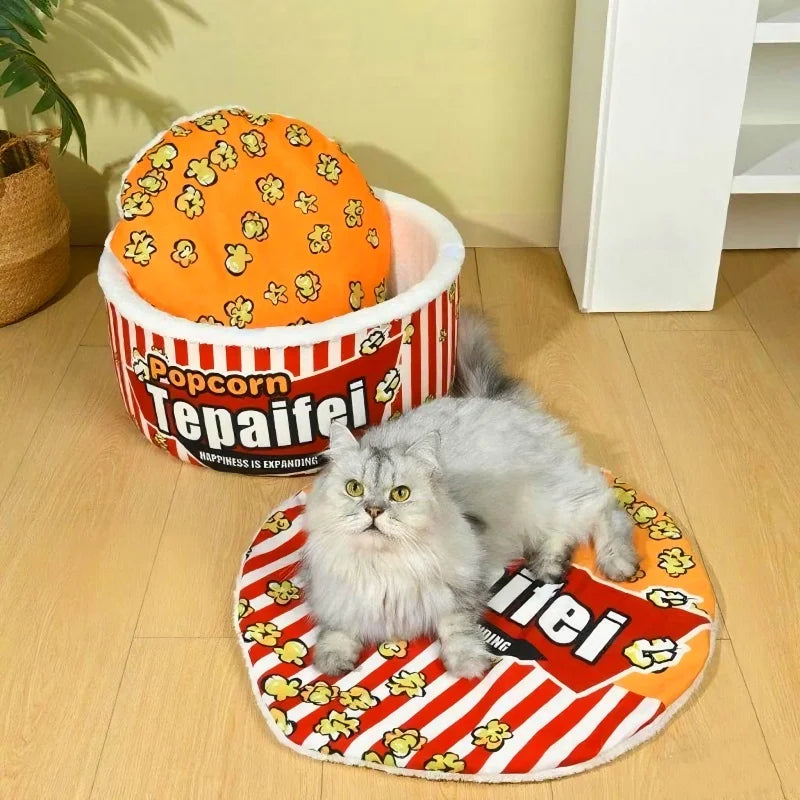 New Cat Nest Closed Sense of Security Winter Warm Popcorn Sleep Nest Winter Cat Sleeping Pet Supplies - Play Paws Toys