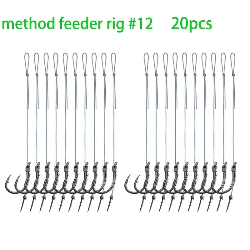 10/20pcs Method Feeder Rigs with Barbed Spike and 8 Braided Line,High-strength Barbed Fish Hook Size6 8 10 12 14,Feeder Fishing