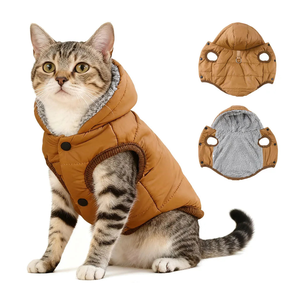 Warm Cats Hoodie Coat For Small Medium Cats Dog Winter Cozy Fleece Puppy Kitten Jacket Clothes Windproof Pet Pug Sphynx Costume - Play Paws Toys