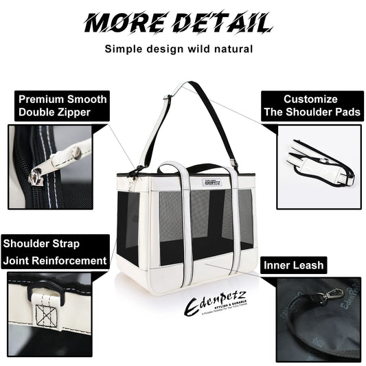 EDENPETZ Breathable Pet Dog Cat Carrier Mesh Leather Fashion Large Travel Puppy Kitty Carry Bag Shoulder Handbag - Play Paws Toys