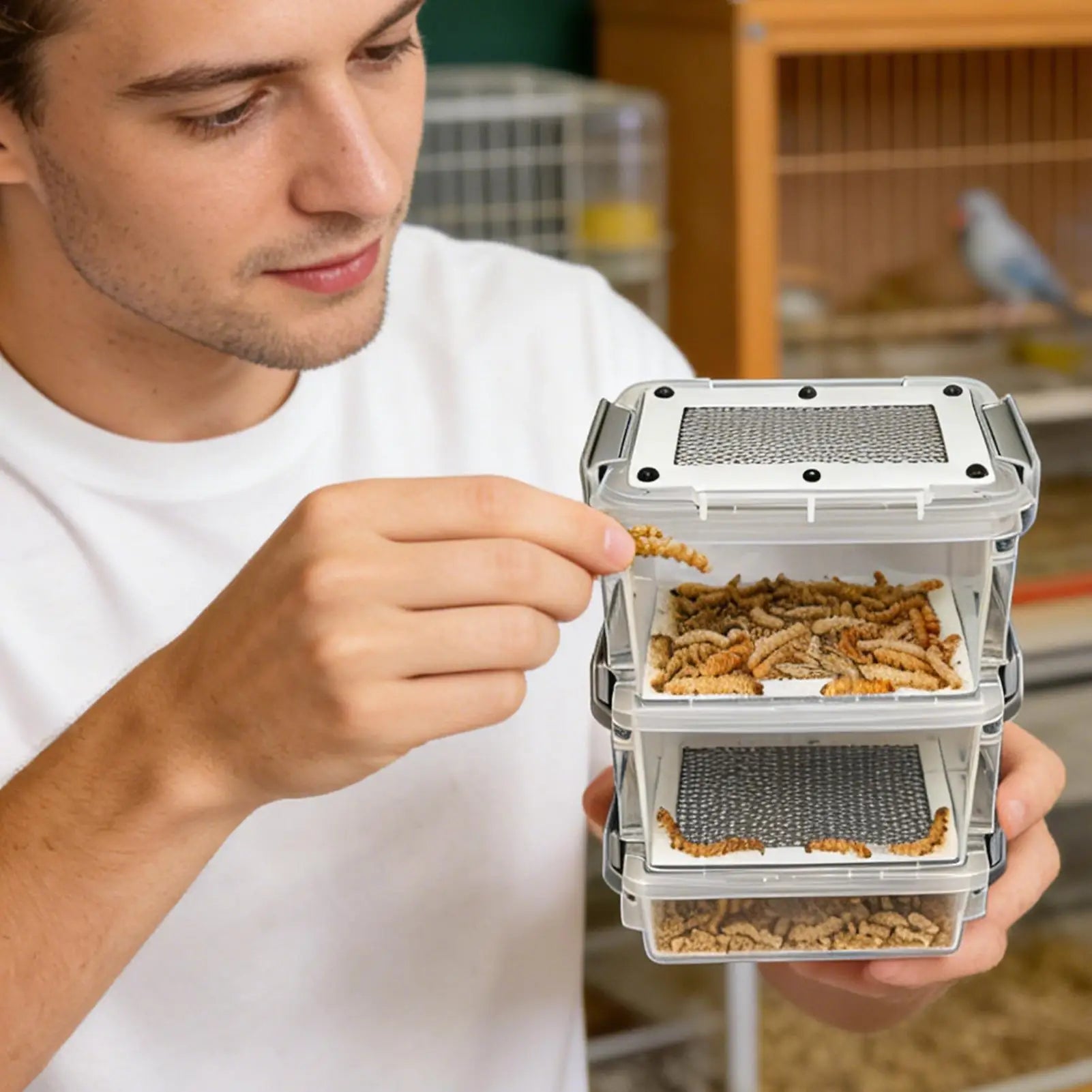 Mealworm Breeding Kit 3-Layer Silkworm Feeder Bin Corn Worm Breeder Box for Pet Parents Animal Lovers Keepers Breeders Hobbyists