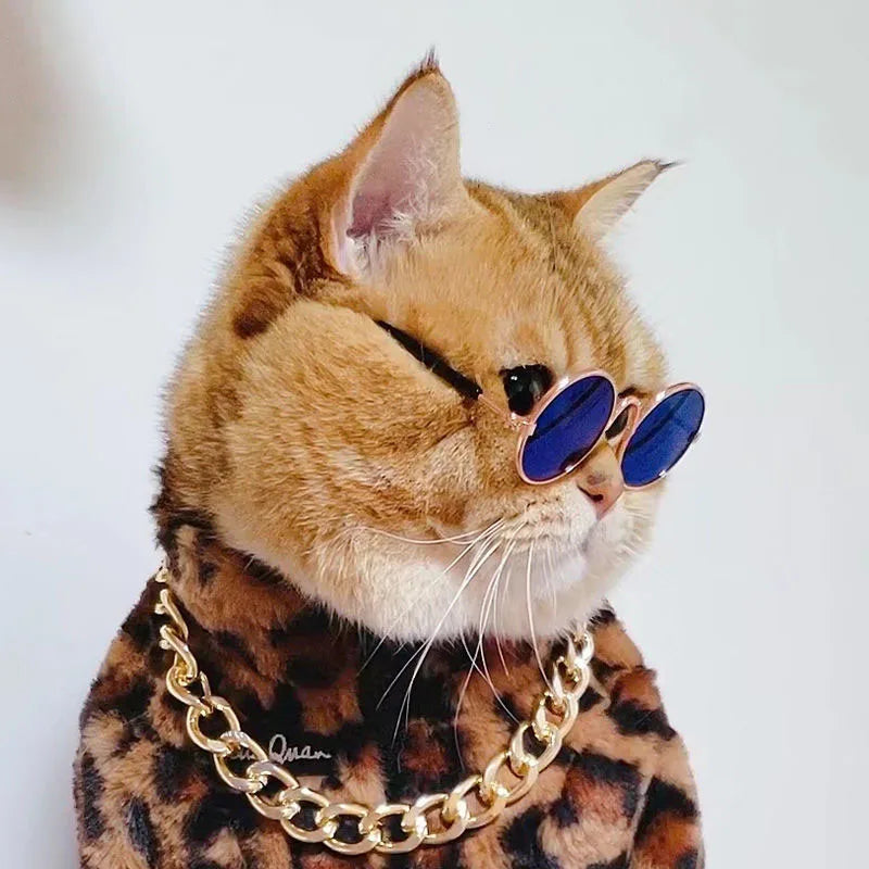 Puppy Dog Sunglasses Anti-skid Round Metal Cat Classic Retro Sunglasses Hippie Cute and Funny Pet Glasses Cosplay Party Costume
