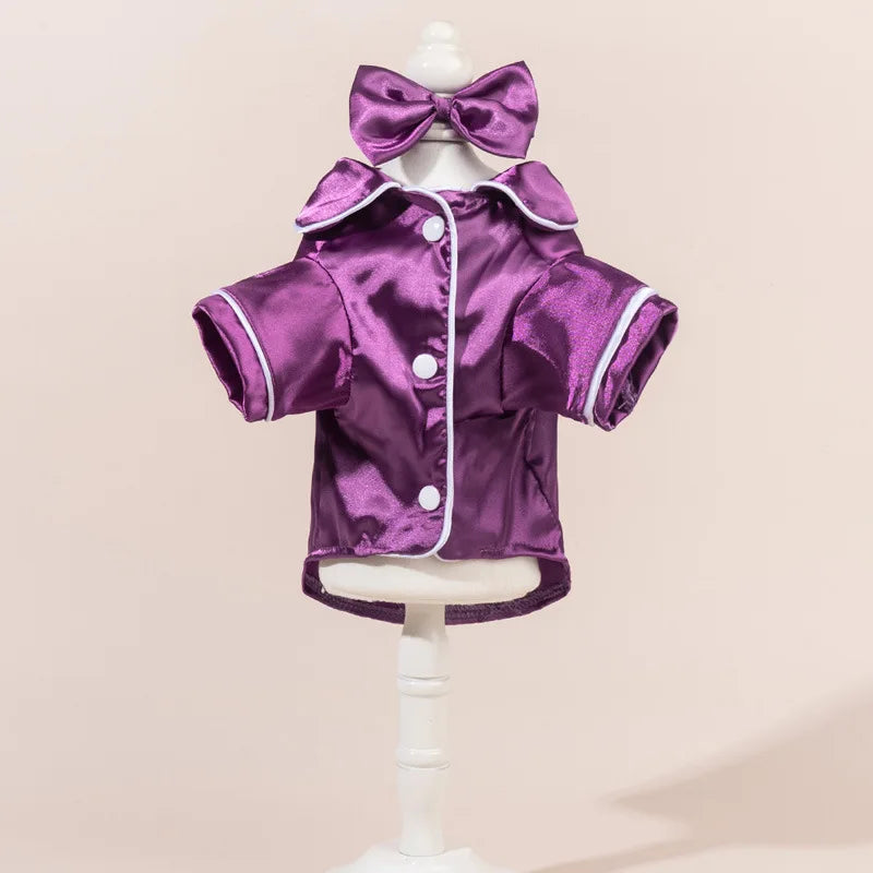 Pet  Pajama Set - Cute Solid Color Cat Dog Pajamas with Flower Headband Accessories, Soft Harness-Free Home Outfit