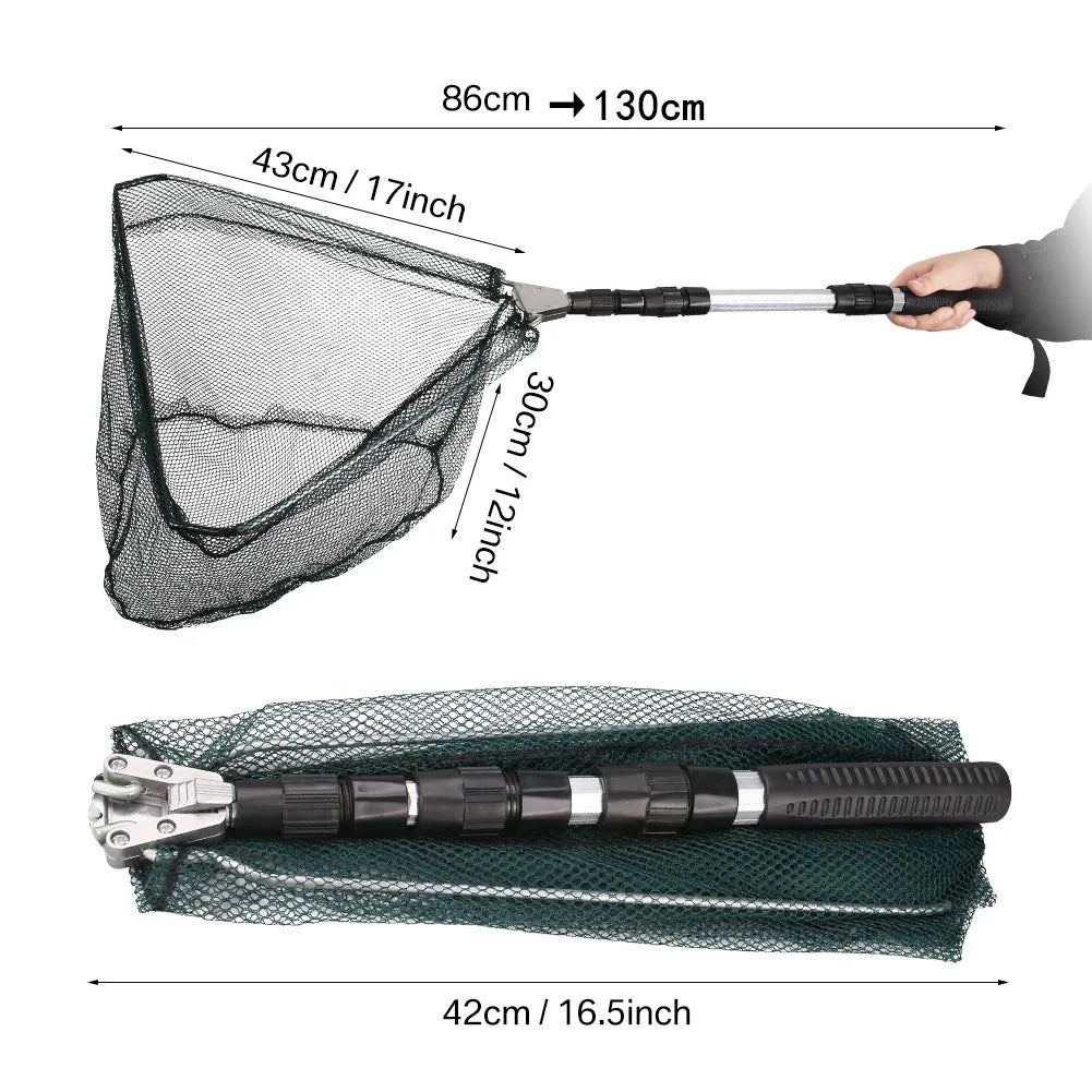 Folding Fishing Net with Aluminum Alloy Landing Net Non-Slip Gloves Storage Bag Fish Pliers Lip Gripper for Easy Catch & Release