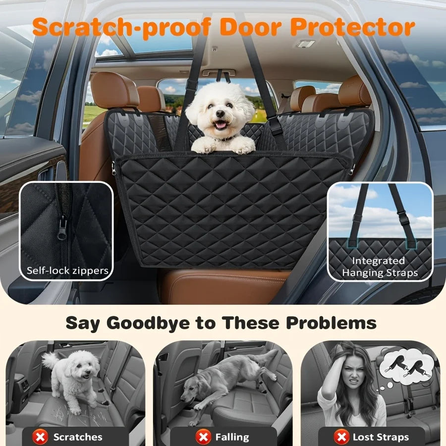 YVDKL 4 In 1 Dog Car Seat Cover For Back Seat, Waterproof Dog Hammock With Mesh Window And Side Flap Pet Car Seat Protector Dogs Backseat Cover For Cars, SUVs & Mid-Size Trucks