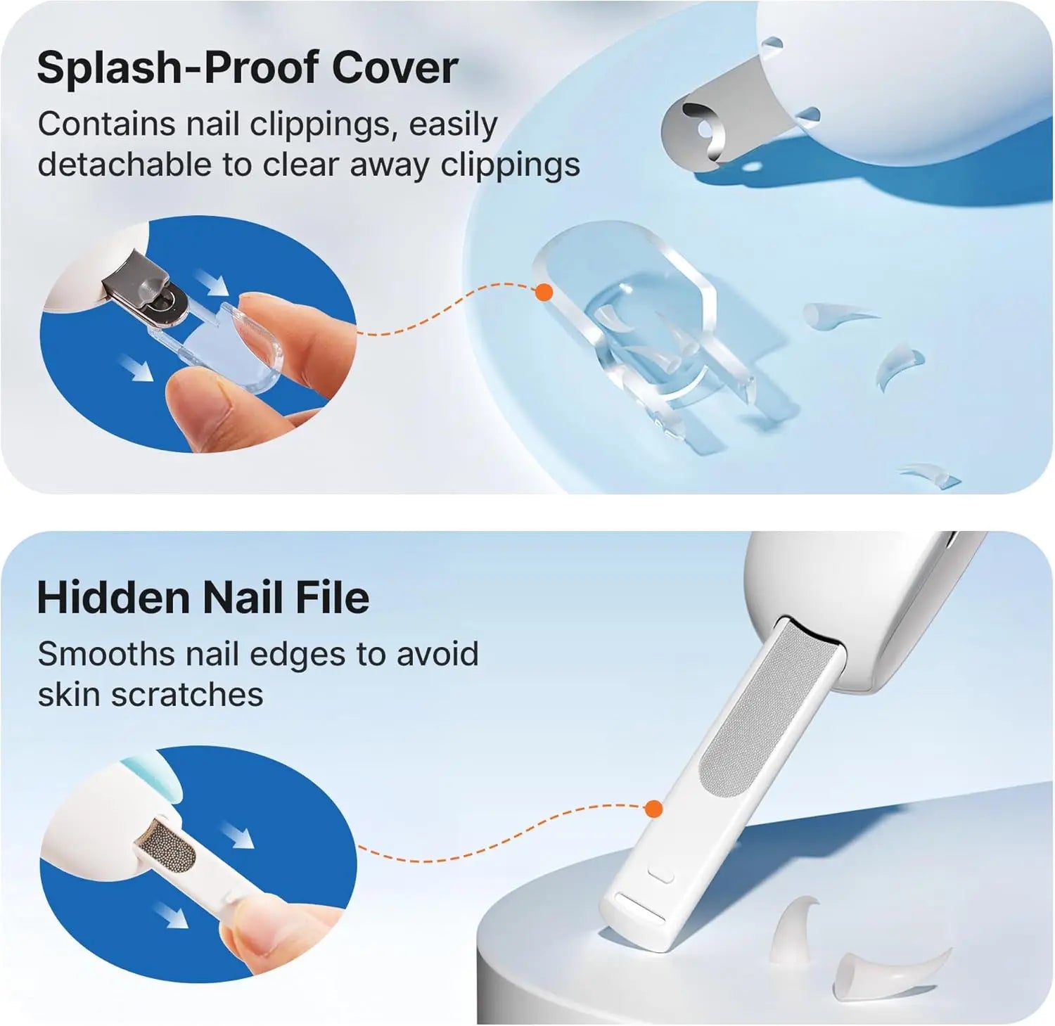Cat Nail Clipper with 3-Size Trimming Hole & Hidden File, Safe Toenail Trimmer for Kittens & Indoor Cats, Anti-Splash Claw Cutter (Blue)