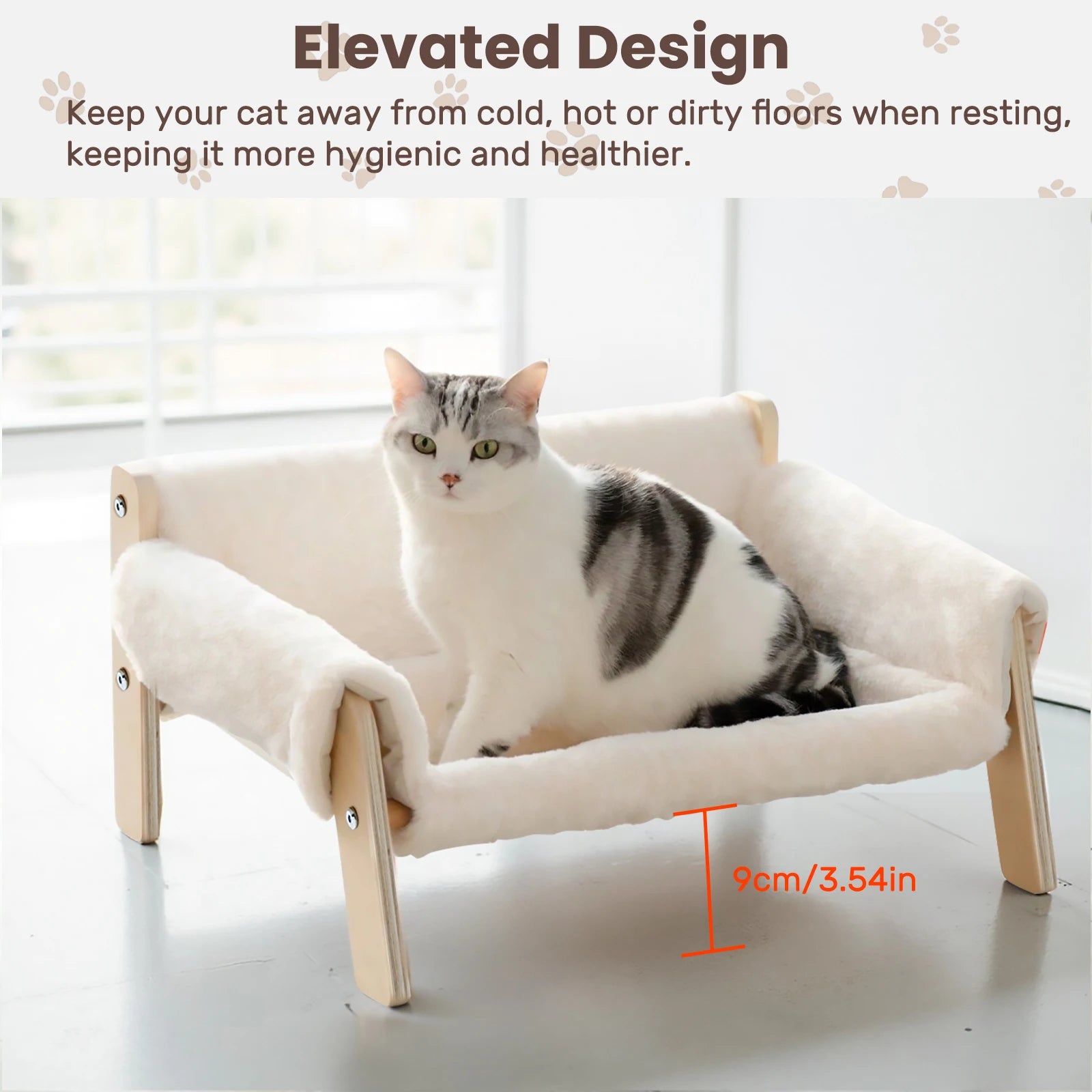 Large Cat Bed Sturdy Wooden Leg Raised Plush Cat Sofa Bed Kitten Bed for Indoor Cats - Soft Cat Couch - Play Paws Toys