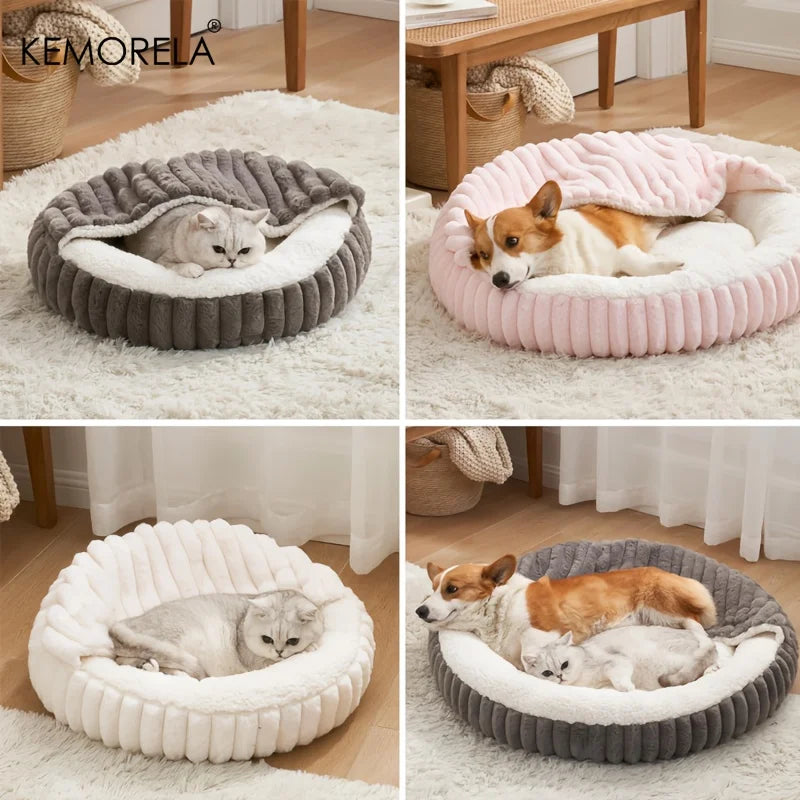 Calming Warm Kitten Bed Round Hooded Cat Cave, Indoor Puppy Sleeping Bed Suitable for Cat Dog Non-Slip Bottom Cat Cushion - Play Paws Toys
