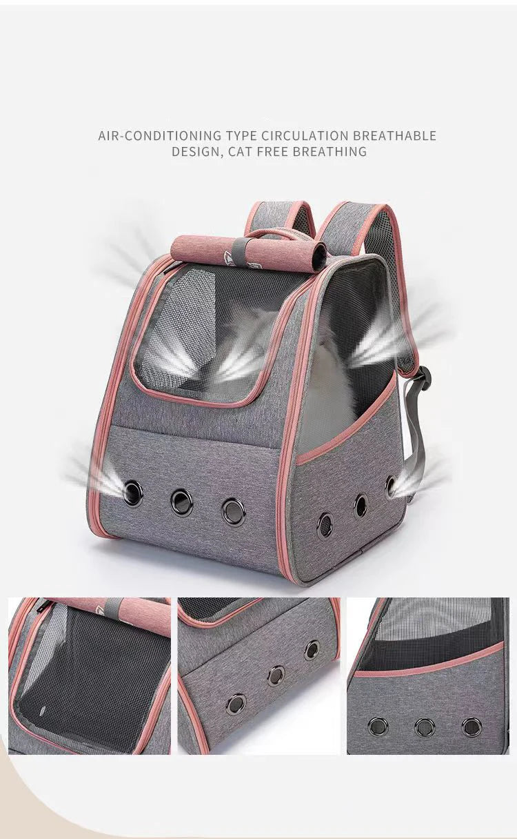 Pet Cat Carrier Backpack Breathable Portable Travel backpack for cat and dog With Anti Breakaway Belt Three-door design AA074 - Play Paws Toys