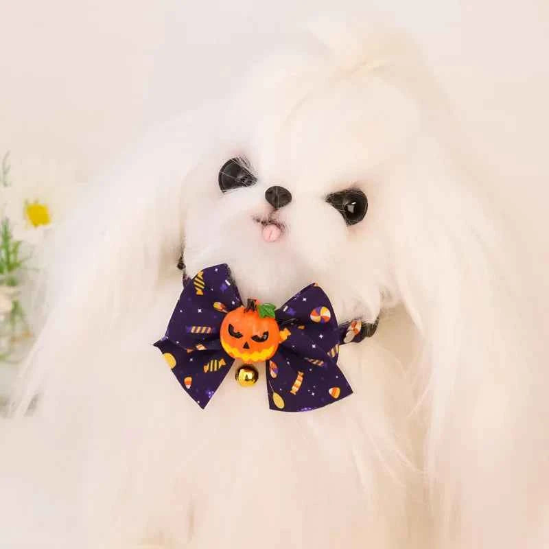 Cat Collar Halloween Bowtie Collar Small Cat Dog Safety Buckle Adjustable Necklace Decoration Style Pumpkin Cartoon Pet Collar