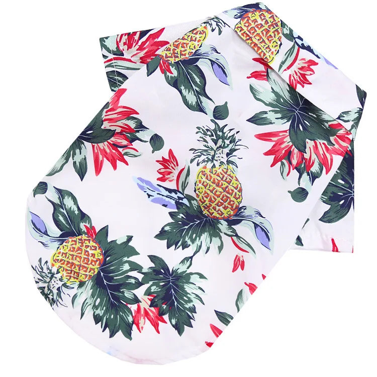 Summer Dog Clothes Coconut Tree Pineapple Flower Print Dog Cat Shirt Short Sleeve Fashion Beach Hawaiian Style Clothes For Pets