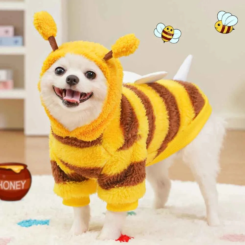 1.5-10kg Puppy Pet Clothes Bee Style Plush Costume Cat Pet Clothes Autumn Winter Plush Warm Clothing Dog Clothes For Small Dogs