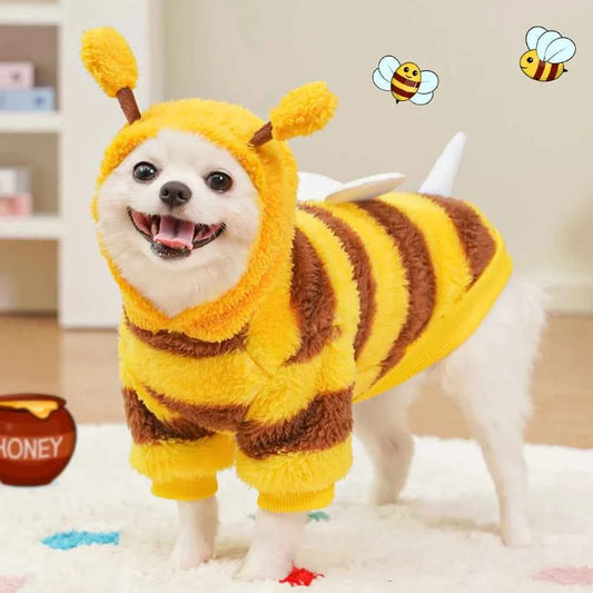 1.5-10kg Puppy Pet Clothes Bee Style Plush Costume Cat Pet Clothes Autumn Winter Plush Warm Clothing Dog Clothes For Small Dogs