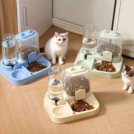 2-in-1 Large Pet Feeder & Water Dispenser, Dry Wet Separation, Durable Plastic, Transparent, No Battery, For Cats Dogs Travel