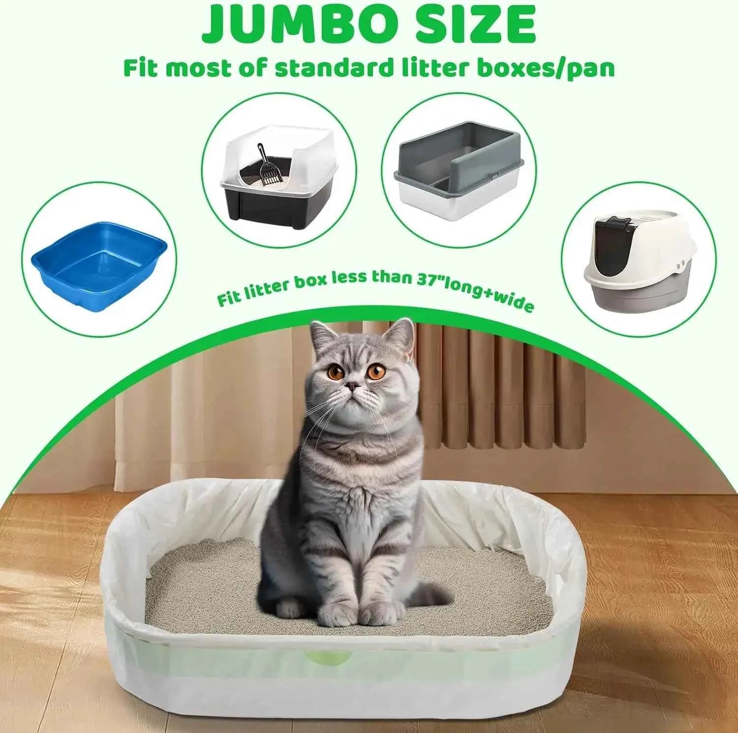 1/2/5 Rolls Heavy Duty Litter Pan Poop Bags with Drawstring Extra Thick Jumbo Cat Litter Box Liner Bags 37x18 inch