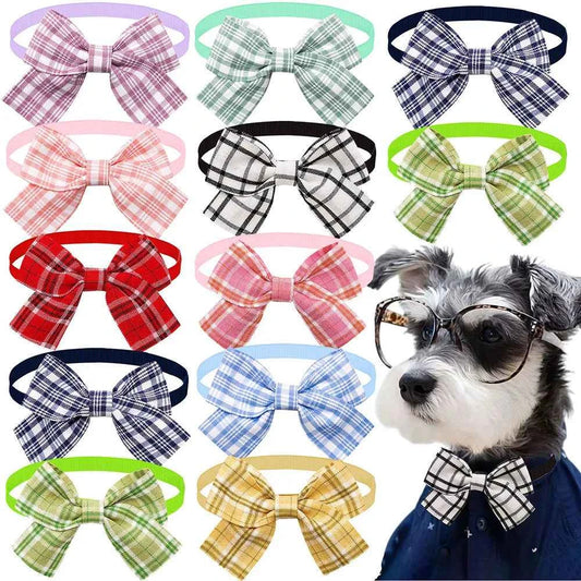 10PCS Adjustable Pet Bowtie For Dogs Classic Plaid Printed Dog Bow Tie Handmade Pet Dog Bowtie Pet Grooming Accessories