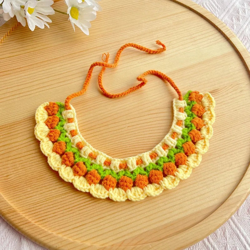 Hand-crocheted Adjustable Elastic Pet Scarf, Cute and Sweet Style Pet Collar,small Dog Scarf, Party Decoration Pet Dress-up Set