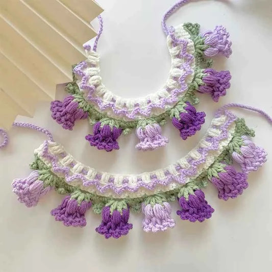 Cat Dog Knitted Collar Crochet Collar Pet Drool Scarfs Bib Orchid Bell Flowers Cute Photo Jewelrys Pure hand knitting