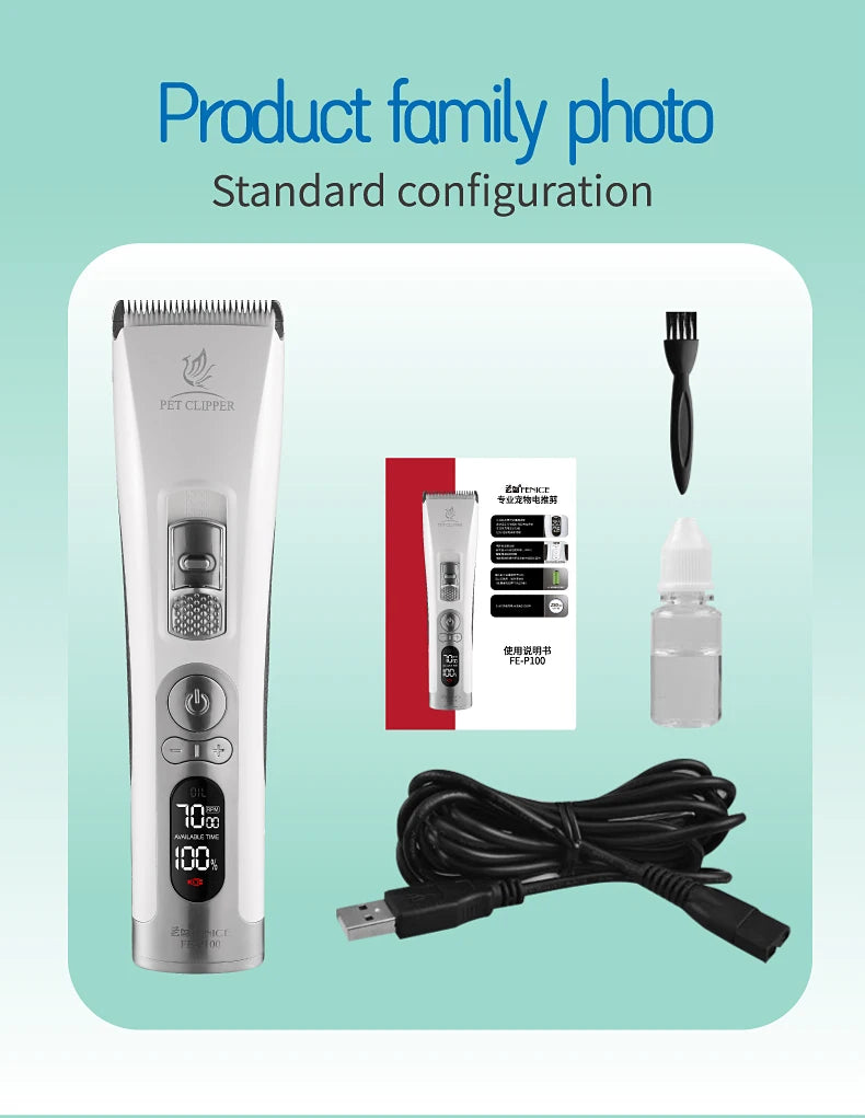 Fenice Clipper Dogs Professional LCD Screen Pet Cat Clippers Electrical Grooming Trimmer Rechargeable Haircut Machine Animals