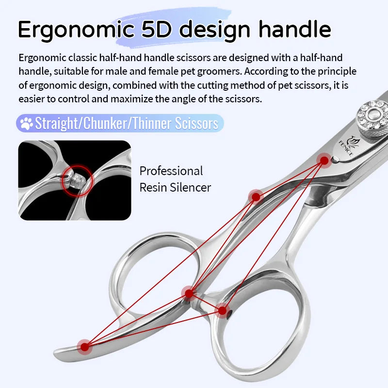 Fenice Left-handed Professional 7.0/7.5/8 inch JP440C Cutting Curved Fluffy Thinning Chunker Scissors Set Kit Pet Dog  Grooming