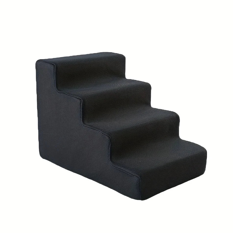 4-Step Pet Stairs for Small & Medium Dogs - Non-Slip Foam Ramp with Removable Cover, Ergonomic Pet Ladder for High Beds