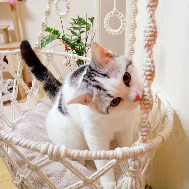 Winter Pet Hammock Cat Swing Hand Woven Cotton Rope Cats Hanging Basket  Kitten Hanging String Den Indoor Pend Nest Pet Supplies - Play Paws Toys