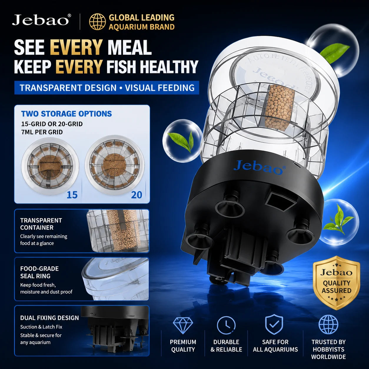 Jebao Jecod DRF15 DRF20 Automatic Fish Feeder APP Control Smart Aquarium Auto Feeder LCD Timer Food Dispenser Coral ReefFishTank