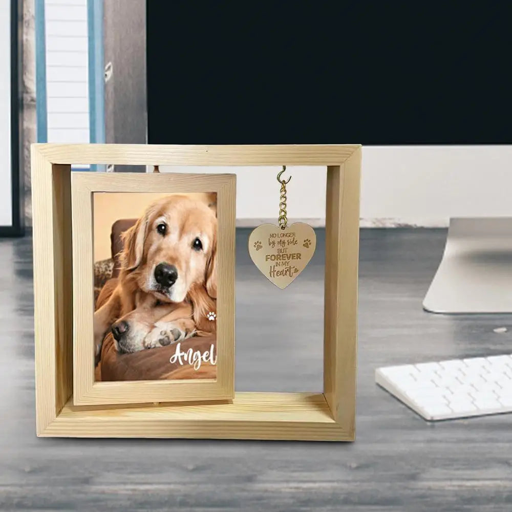 Pets Rotatable Photo Frame Memorial Desktop Photo Frame Heart Pendant Dog Memorial Home Table Decoration For Bedroom Living Room