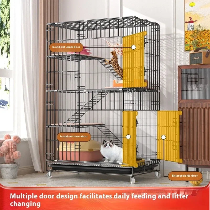 Indoor Cat Villa Cage with Foldable Design Large Multi-Story Cat House Encrypted Pet Cage Furniture for Home - Play Paws Toys