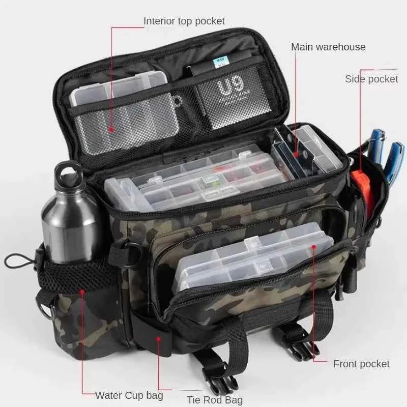 Fishing Gear Bag Waterproof Oxford Cloth Large Capacity Multi-Pocket Portable Fishing Accessories Organizer Waist Shoulder Pouch