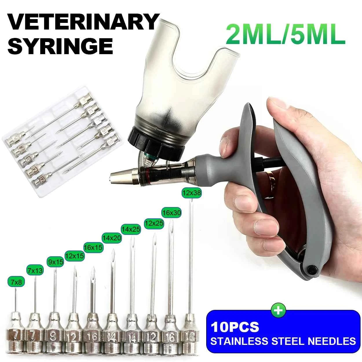 Poultry Continuous Injector with Scale Adjustable Liquid Feeding with Needles 1ml/2ml/5ml for Farm Animal