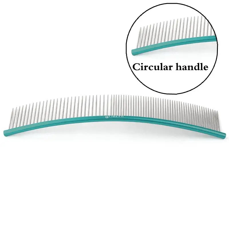 19cm Pet Curved Comb Stainless Combs Professional Pet Grooming Comb Dense Sparse Teeth Dog Cat Cleaning Brush Open Knot Combmb