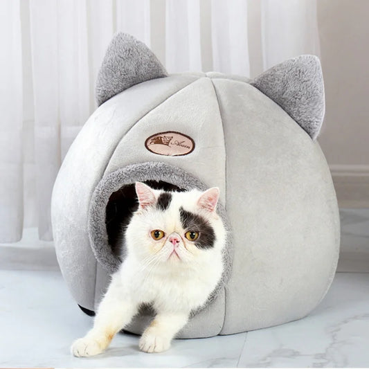 Winter Warm And Cold Proof Cat Bed Cozy Cat Cave Bed Cat Tent With Removable Cushion Pillow Cat Head Shape Cute Pet Supplies - Play Paws Toys