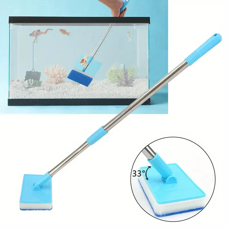 55-95cm Telescopic Handle 180° Adjust Cleaner Scrubber Aquarium Fish Tank Glass Window Algae Double-Sided Sponge Cleaning Brush