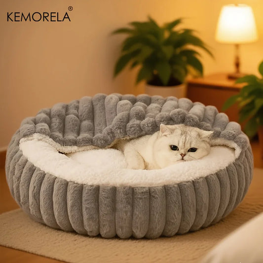 Calming Warm Kitten Bed Round Hooded Cat Cave, Indoor Puppy Sleeping Bed Suitable for Cat Dog Non-Slip Bottom Cat Cushion - Play Paws Toys