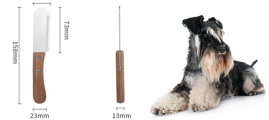 Pet Stainless Steel Wooden Handle Stripping Knife Professional Cat Dog Comb Shaving Plucking Hair Comb Knife Pet Grooming Tools