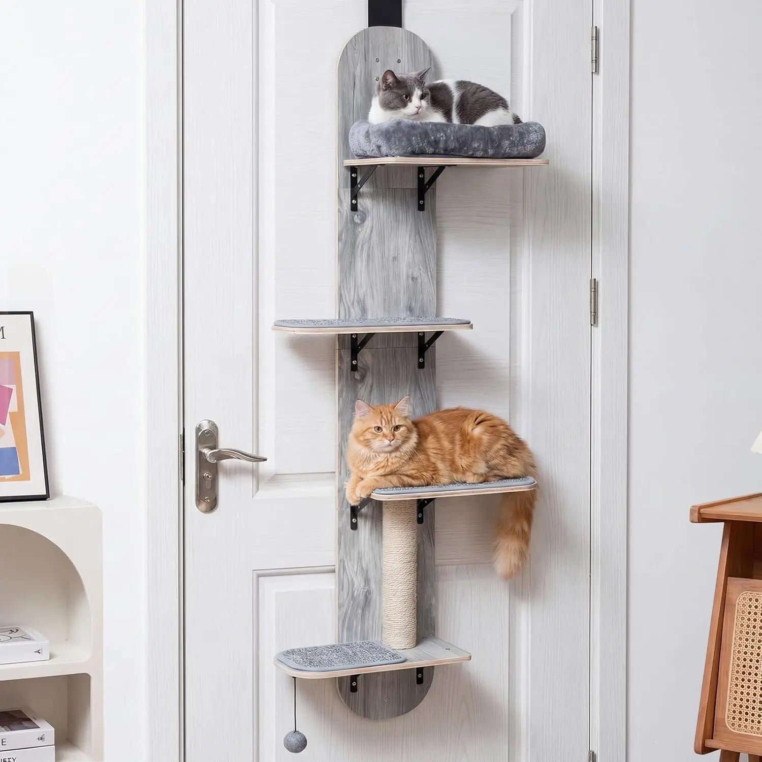 Door Mounted Cat Tree, 58.5-61.5 Inches Height Adjustable Hanging Cat Climber with Scratching Post, Detachable, Customized