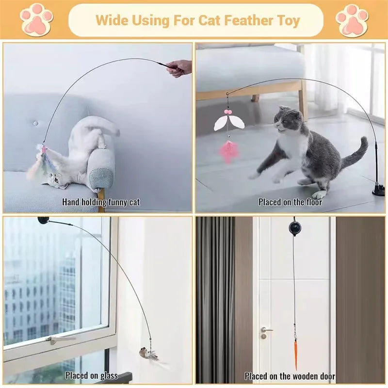 Simulation Bird Interactive Funny Cat Stick Toy Furry Feather Bird With Bell Sucker Cat Stick Toy Kitten Playing Pet Accessories