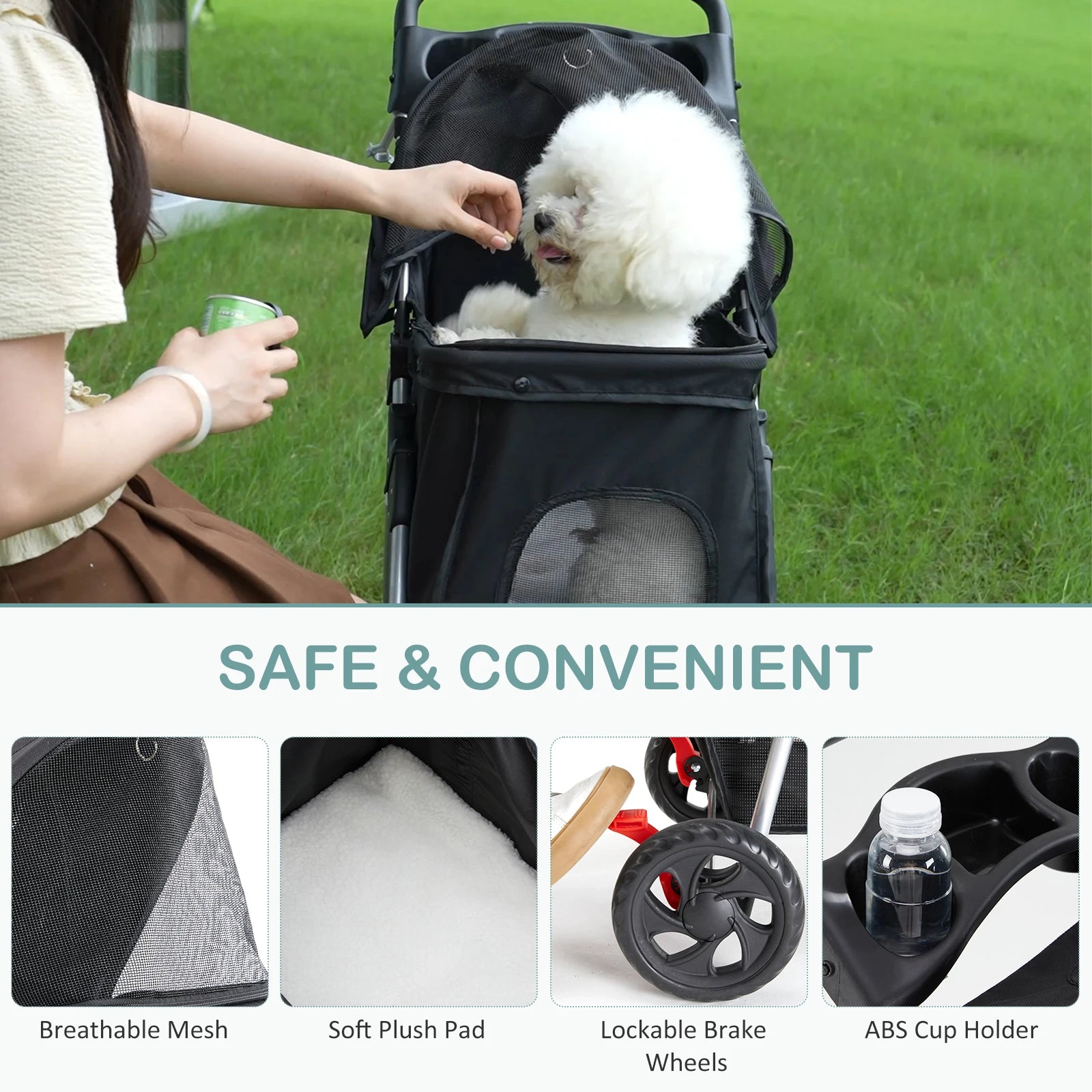 JHK 3 Wheels Foldable Pet Stroller for Small Dogs and Cats Stroller with Mesh Windows Storage Basket Cup Holder for Outdoor Use - Play Paws Toys