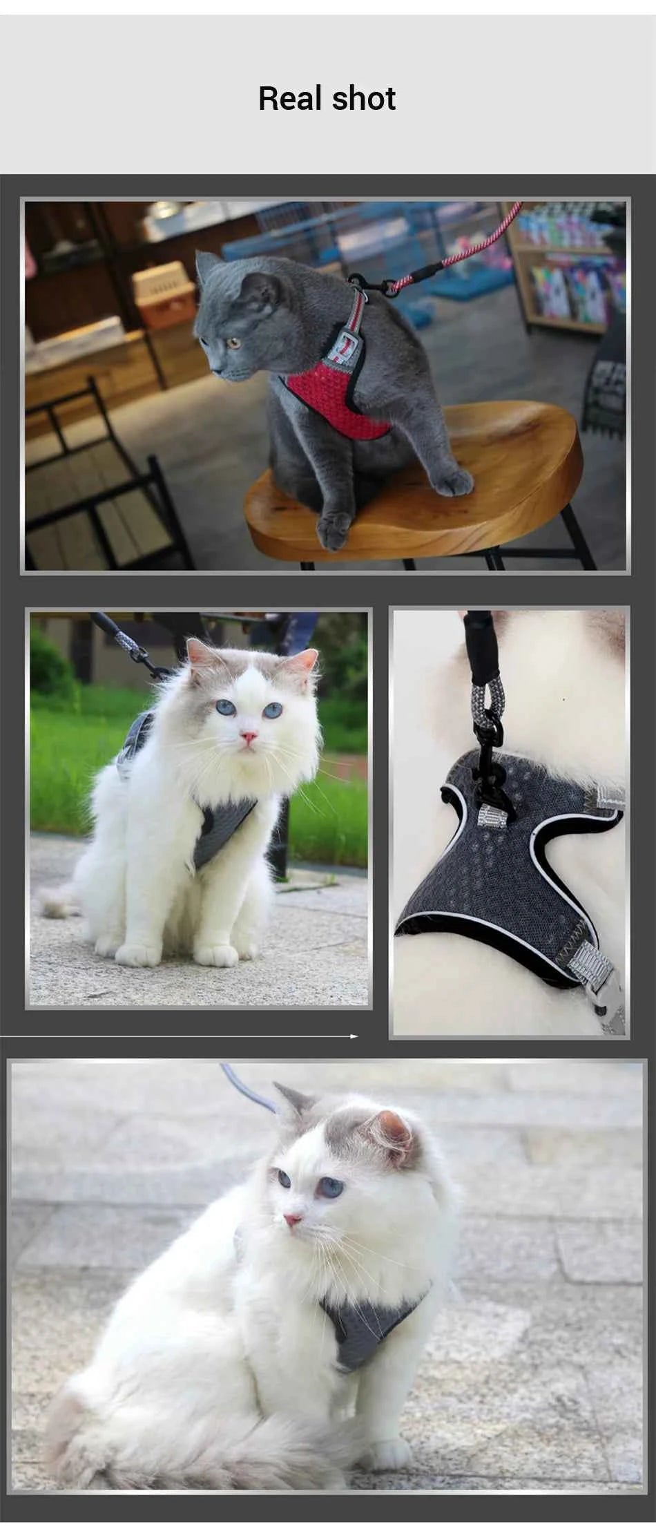 ATUBAN Cat Harness and Leash for Walking, Small Cat Harness Escape Proof Cat Harness Large, Adjustable Cat Harness Reflective