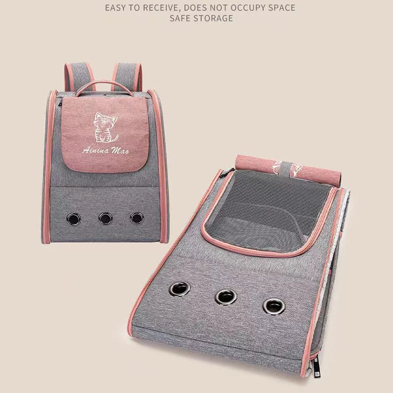 Pet Cat Carrier Backpack Breathable Portable Travel backpack for cat and dog With Anti Breakaway Belt Three-door design AA074 - Play Paws Toys