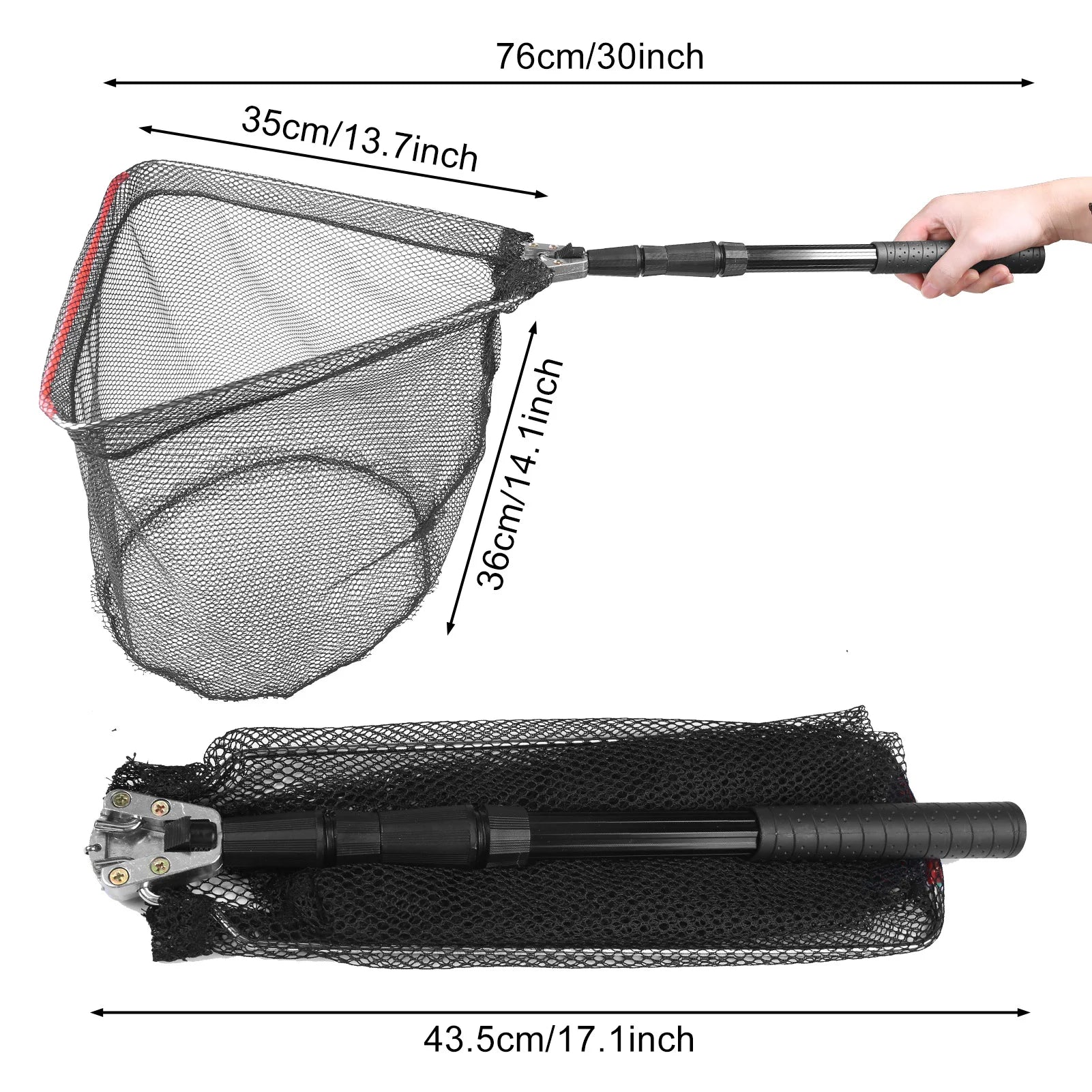 Folding Fishing Net with Aluminum Alloy Landing Net Non-Slip Gloves Storage Bag Fish Pliers Lip Gripper for Easy Catch & Release