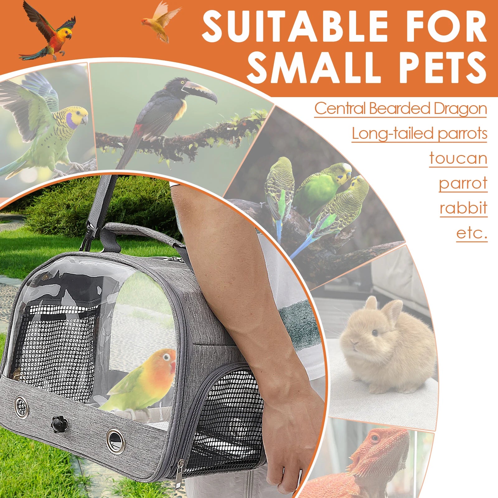 Portable Bird Travel Bag Oxford Cloth Bird Carrier Parrot Travel Cage with Tray and Clear Window Travel Bird Raising Supplies