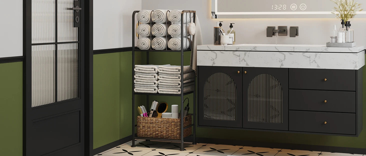 Rack For Bathroom 3-Tier M-Shaped Detachable Dividers, Durable Metal Towel Holder, Pool Items Holder, Space-Saving Storage