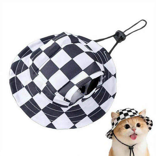 Cute Print Cat Hat for Small Medium Cats Adjustable Pet Cap Breathable Comfortable Sunscreen Hat Beach Activities