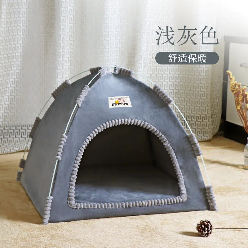 Pet Tent Bed Removable Cat Sofa Basket Canvas Semi-enclosed Cat House Dog Cave Hut Cat Sleeping Bed for Room Decor Pet Supplies - Play Paws Toys